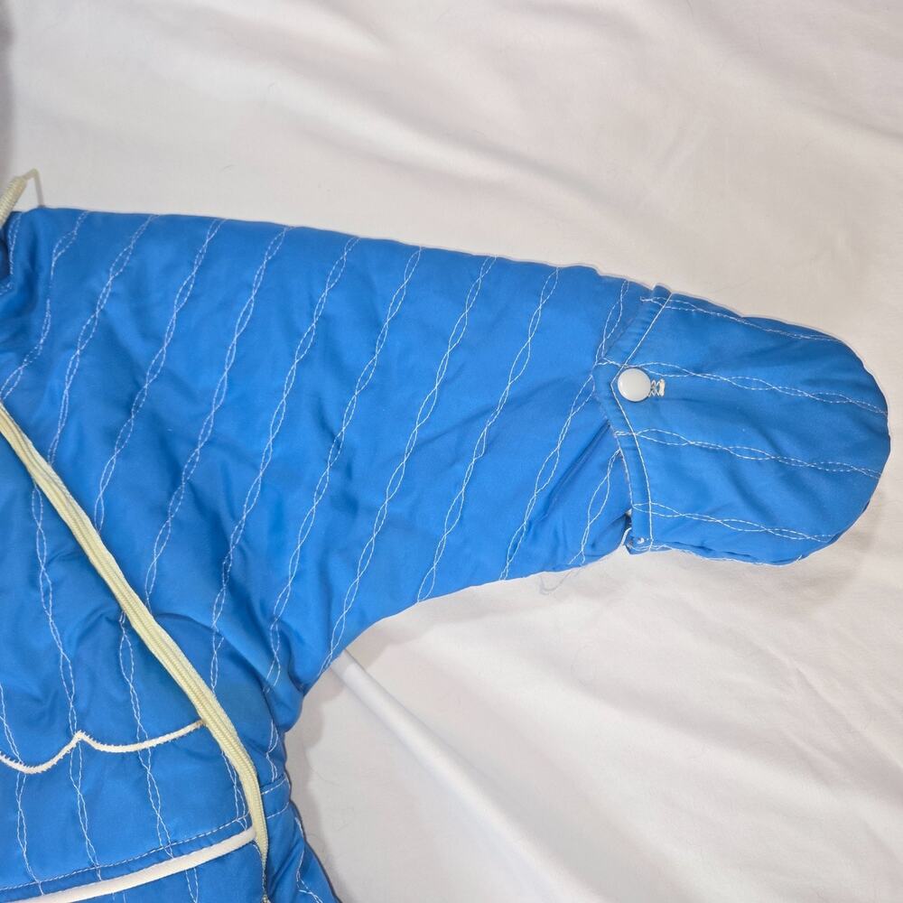 Vintage Quilted Bunting 24M Snowsuit Removable Booties Mittens Zipper Repair - Picture 11 of 16